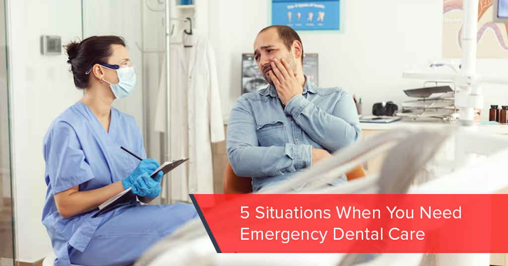 dentist is analysing his broken teeth with tool